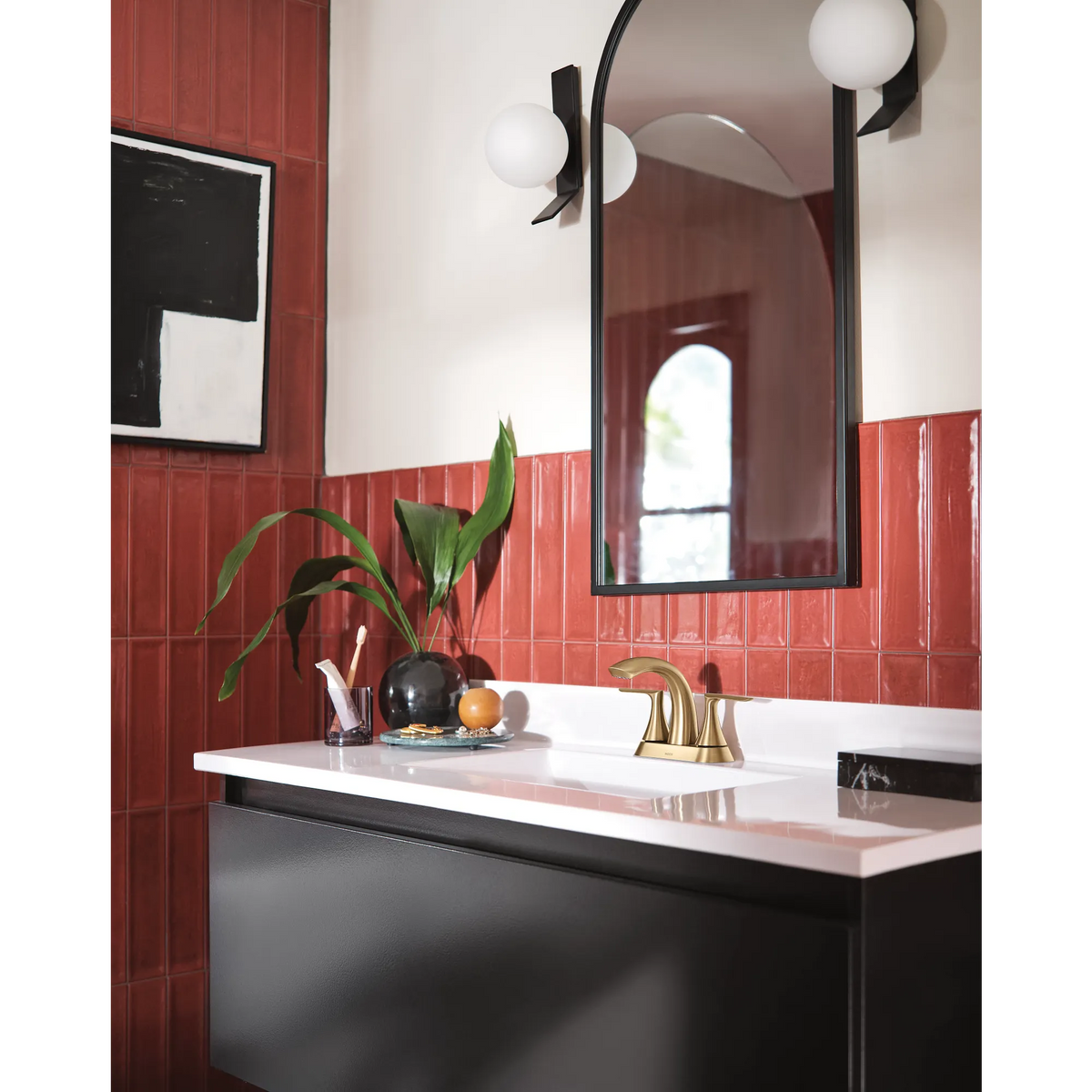 Moen 84515BZG Findlay Bronzed Gold Two-handle Centerset Bathroom Sink Faucet