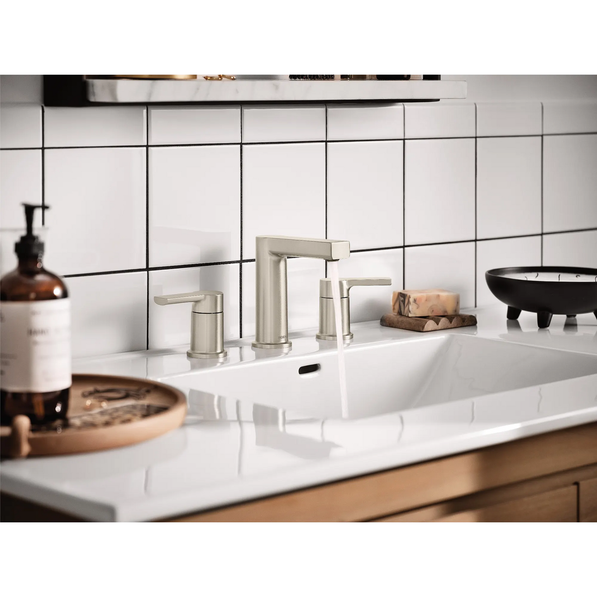 Moen 84629SRN Rinza Spot Resist Brushed Nickel Two-Handle Bathroom Faucet