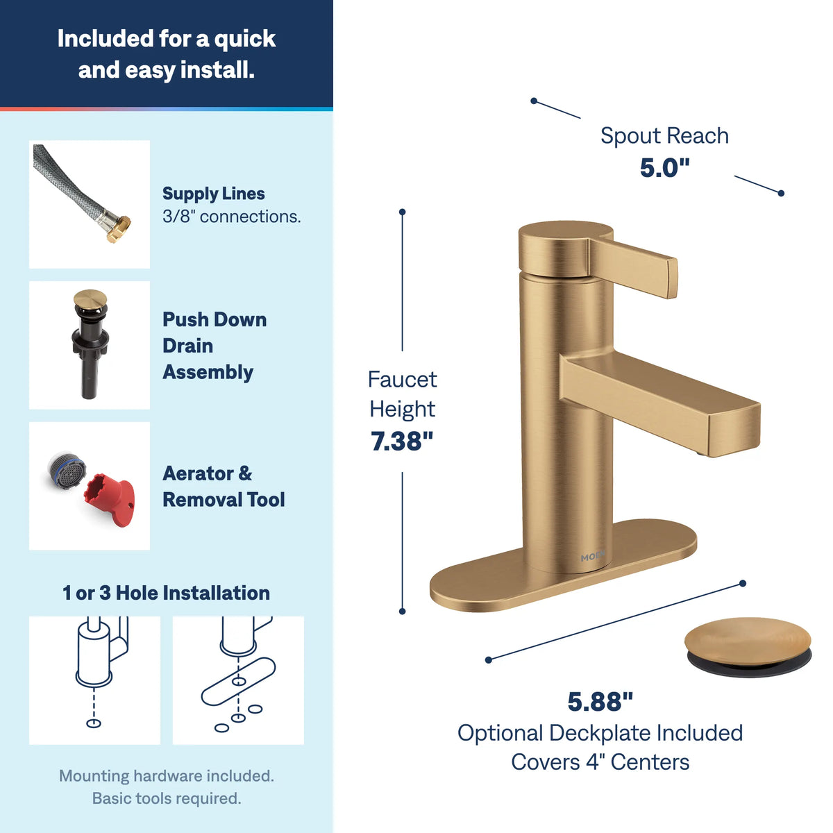 Moen 84774BZG Beric Bronzed Gold One-Handle Bathroom Faucet