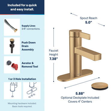 Moen 84774BZG Beric Bronzed Gold One-Handle Bathroom Faucet