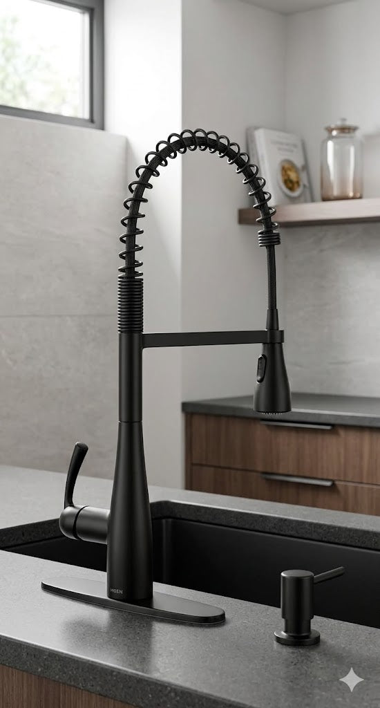 Moen 87814BL Essie Kitchen Faucet Matte Black Pulldown Pre-Rinse Soap Dispenser