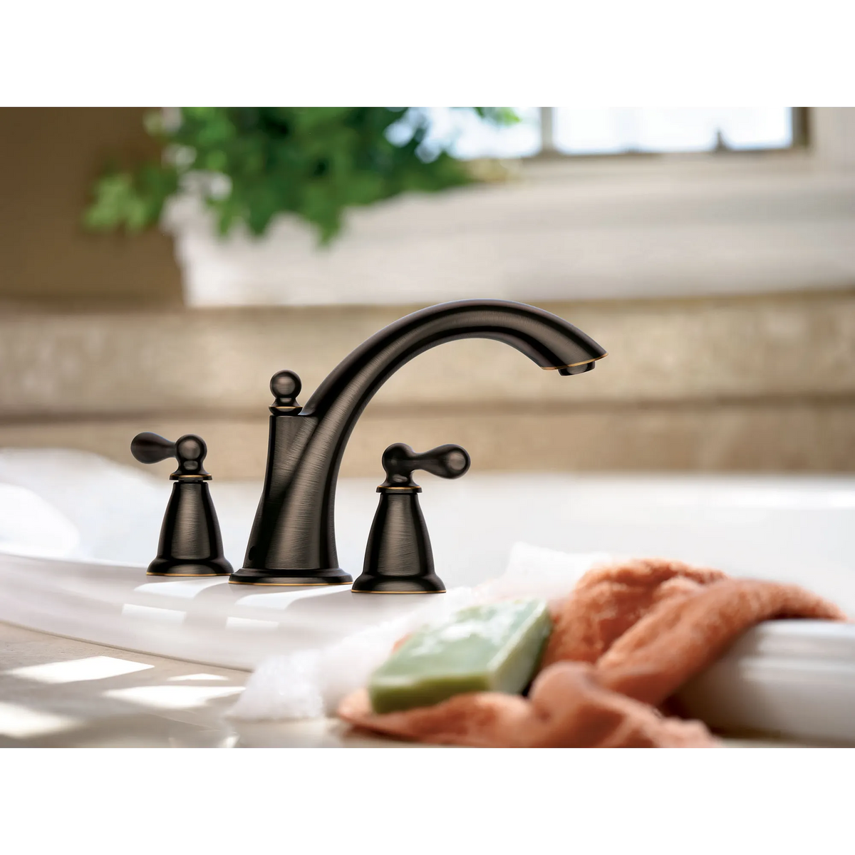 MOEN 86440BRB Caldwell Mediterranean Bronze Two-Handle High Arc Roman Tub Faucet - 2