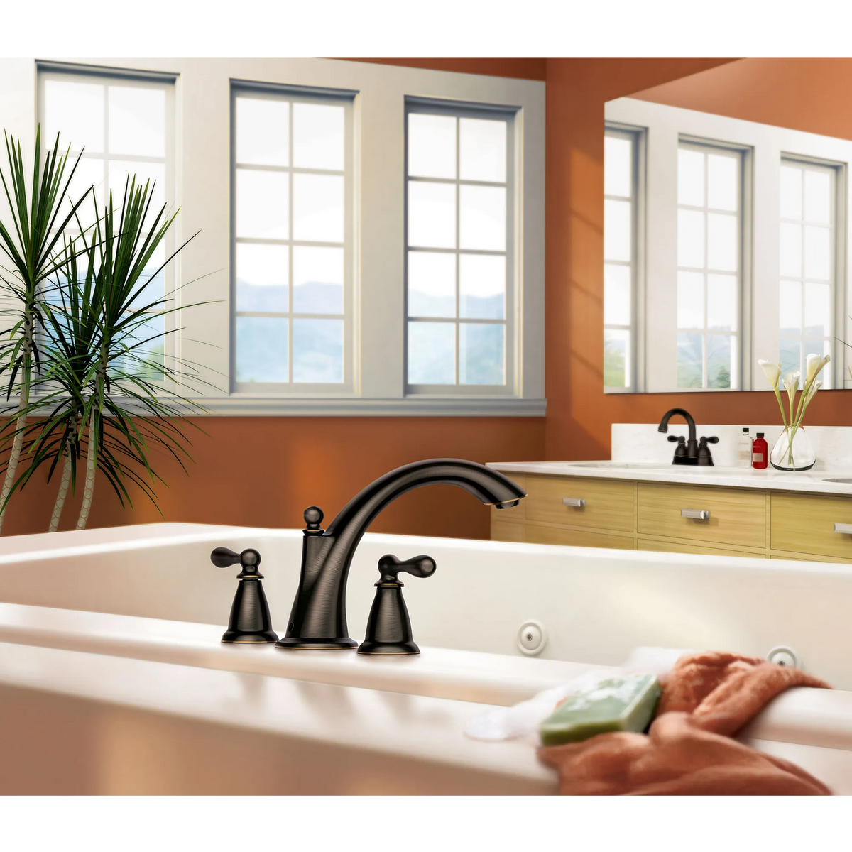 MOEN 86440BRB Caldwell Mediterranean Bronze Two-Handle High Arc Roman Tub Faucet - 8
