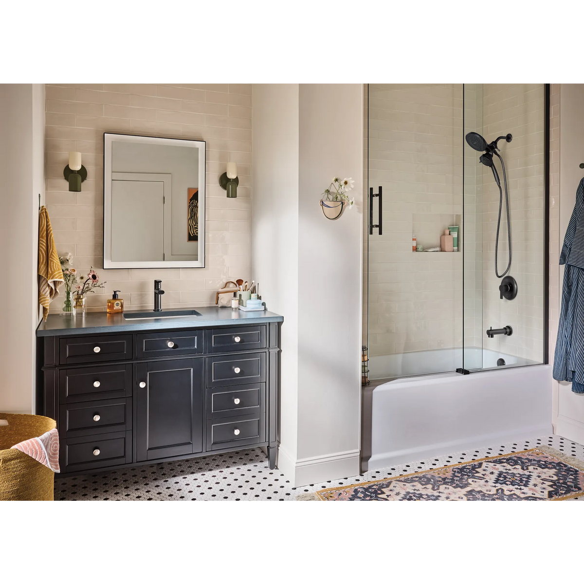 Moen Meena 82618BL Matte Black Posi-Temp Tub Shower Faucet Handheld Spray - 3