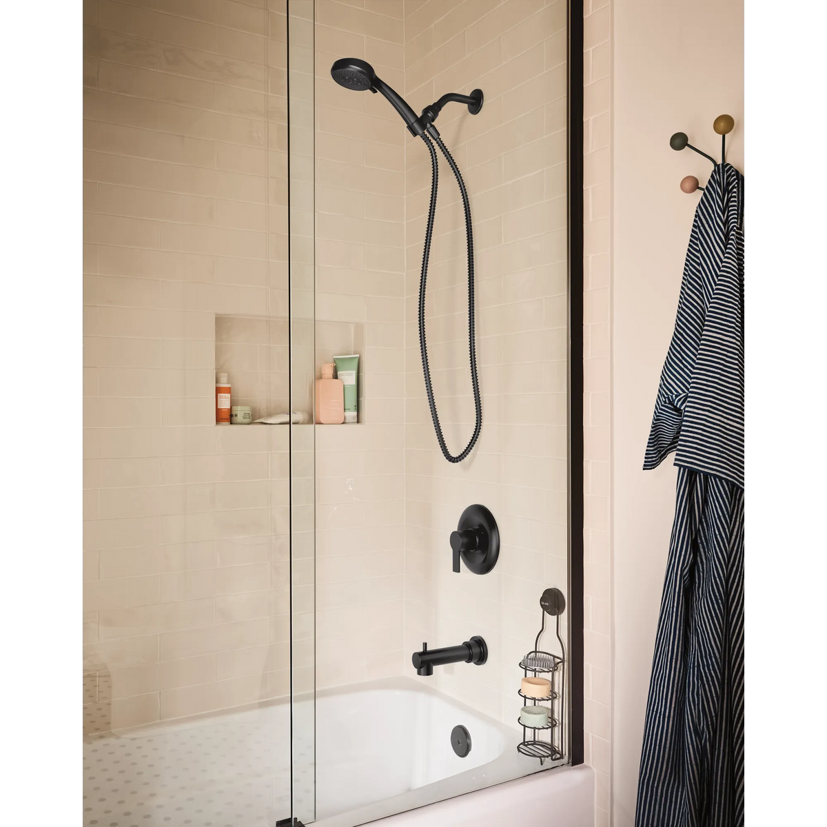 Moen Meena 82618BL Matte Black Posi-Temp Tub Shower Faucet Handheld Spray - 5