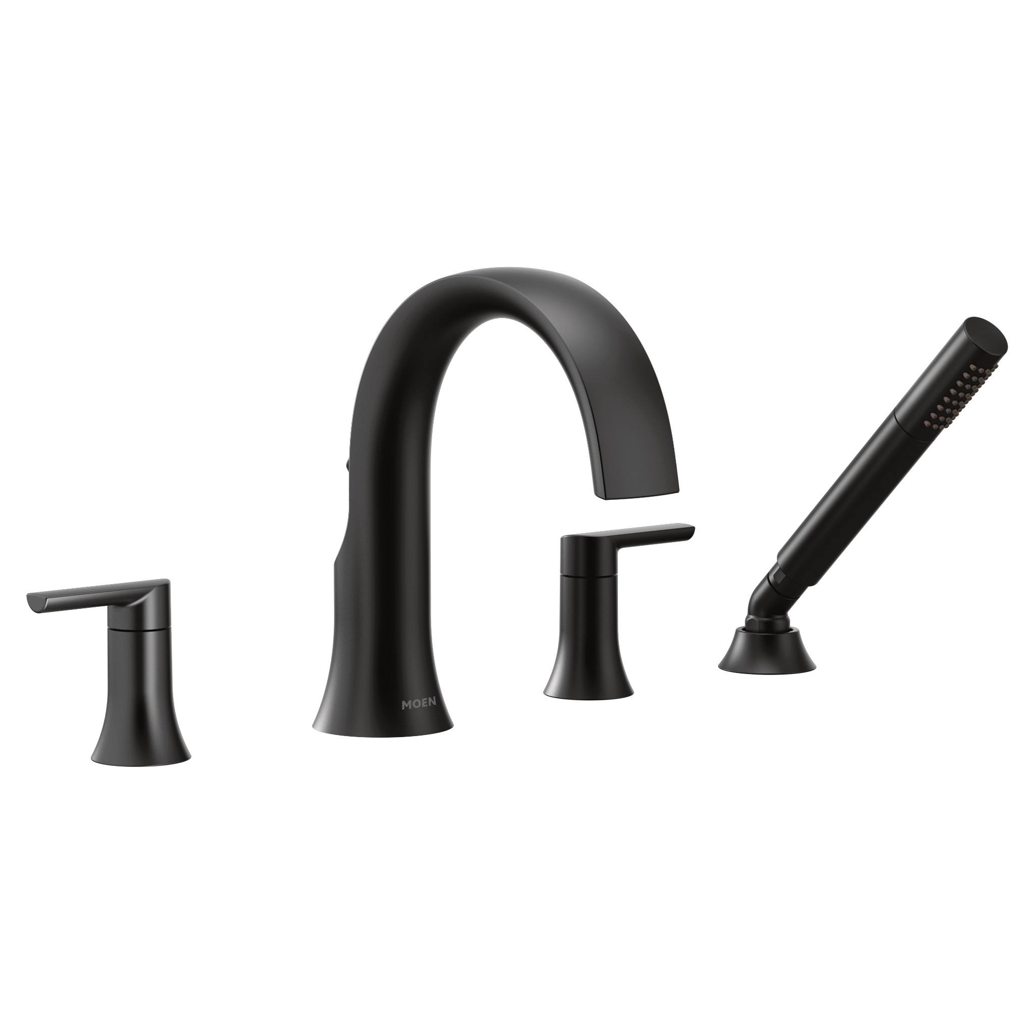Moen TS984BL Doux 4 Handle Widespread Deck Mounted Roman Tub Filler- Matte Black - 1