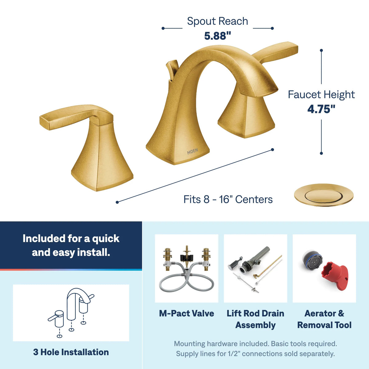Moen TV6905BG Voss Widespread Bathroom Faucet Brushed Gold High Arc - 4
