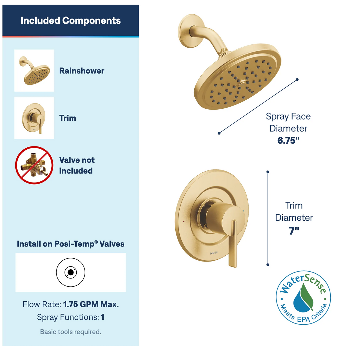 Moen T2262EPBG Cia Brushed gold Posi-Temp shower only