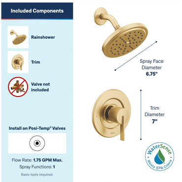 Moen T2262EPBG Cia Brushed gold Posi-Temp shower only