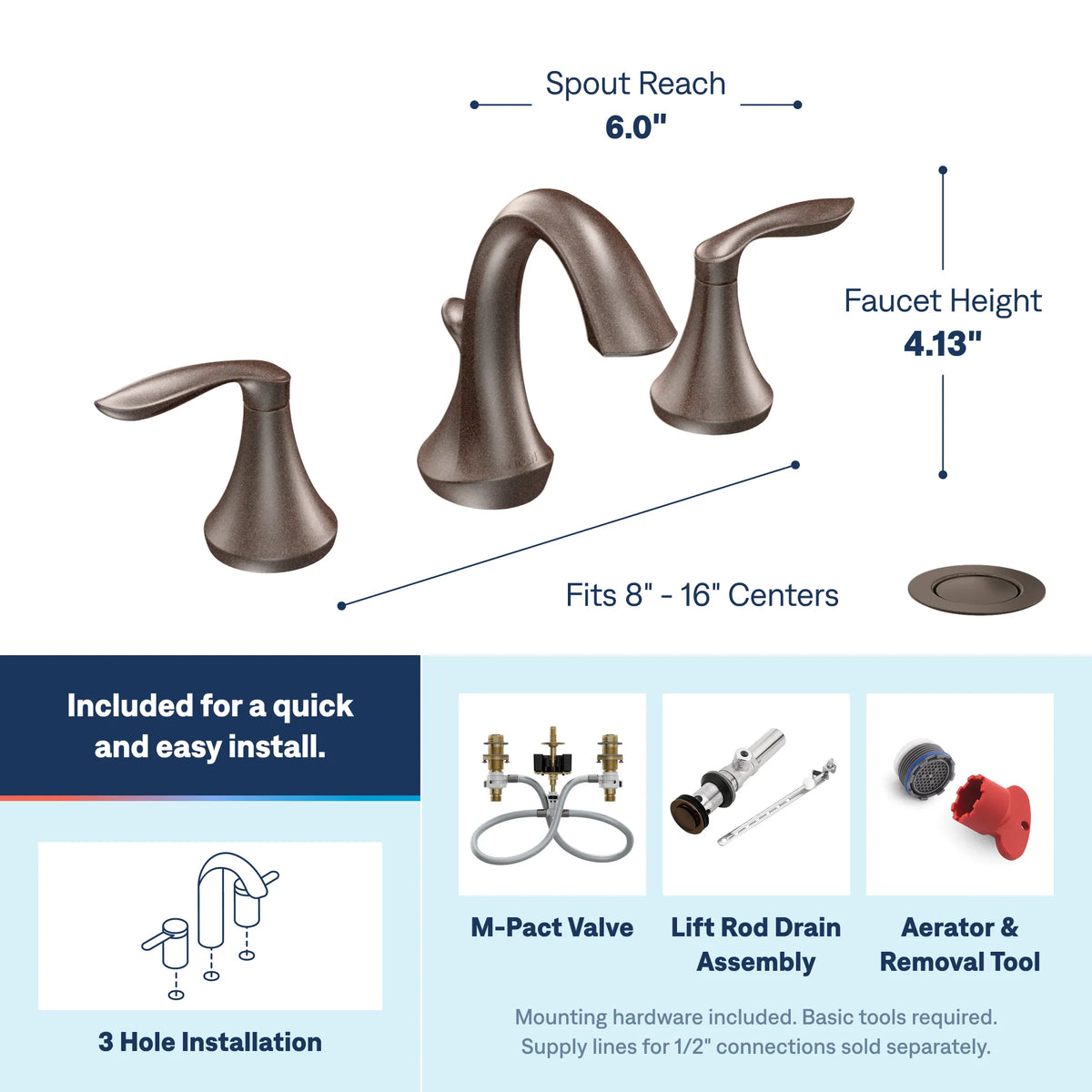 Moen TV6420ORB Eva Oil Rubbed Bronze Two-Handle High Arc Bathroom Faucet