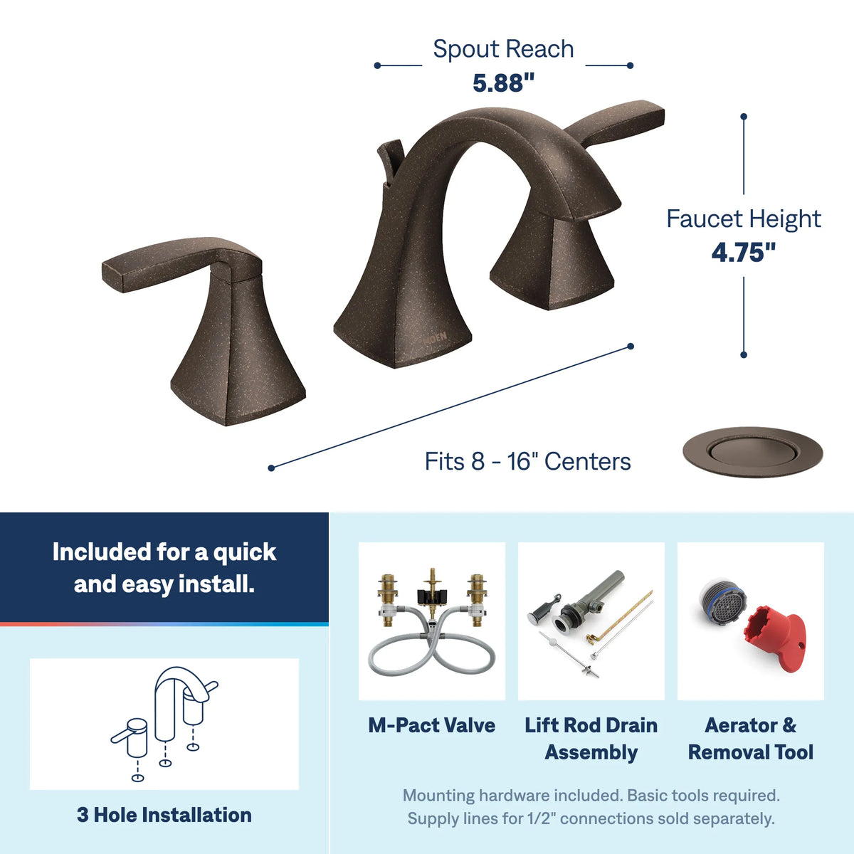 Moen TV6905ORB Voss Oil Rubbed Bronze Two-Handle High Arc Bathroom Faucet
