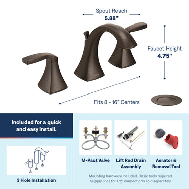 Moen TV6905ORB Voss Oil Rubbed Bronze Two-Handle High Arc Bathroom Faucet
