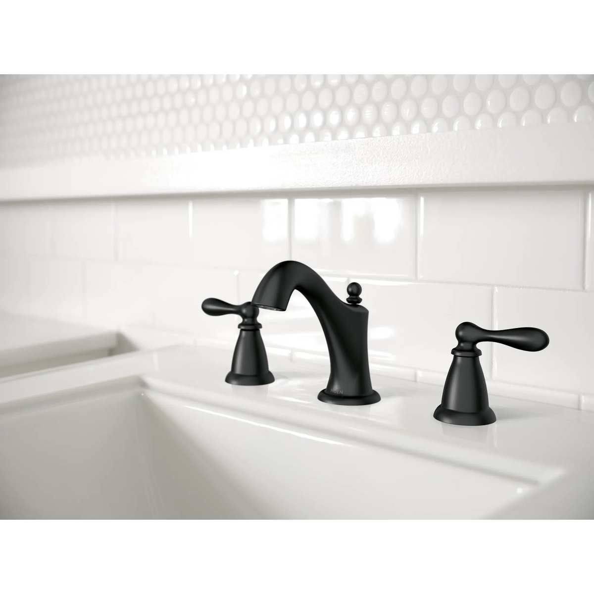 Moen WS84440BL Caldwell Matte Black Two-Handle High Arc Bathroom Faucet