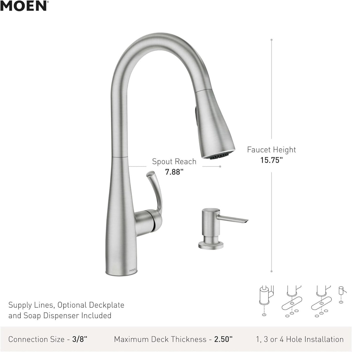 Moen 87014SRS Essie Kitchen Faucet Spot Resist Stainless Pulldown High Arc — view 13