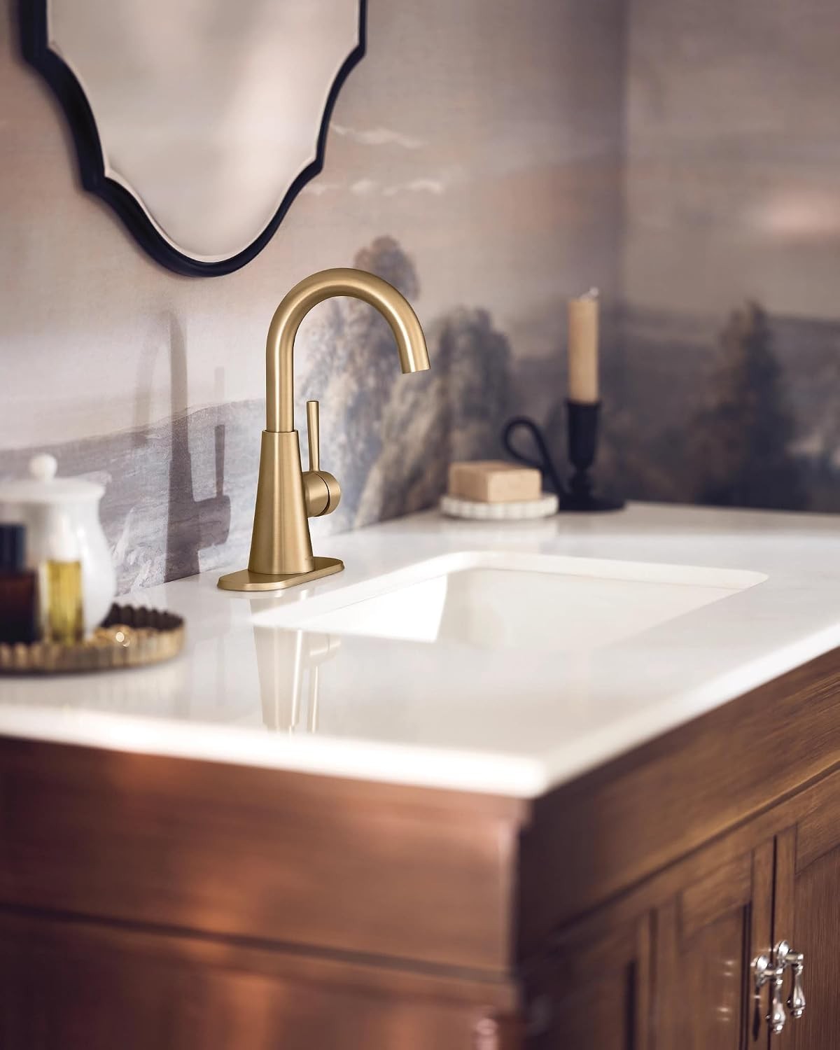 Moen 84021BZG Ronan One-Handle High Arc Bathroom Faucet Bronzed Gold — view 5
