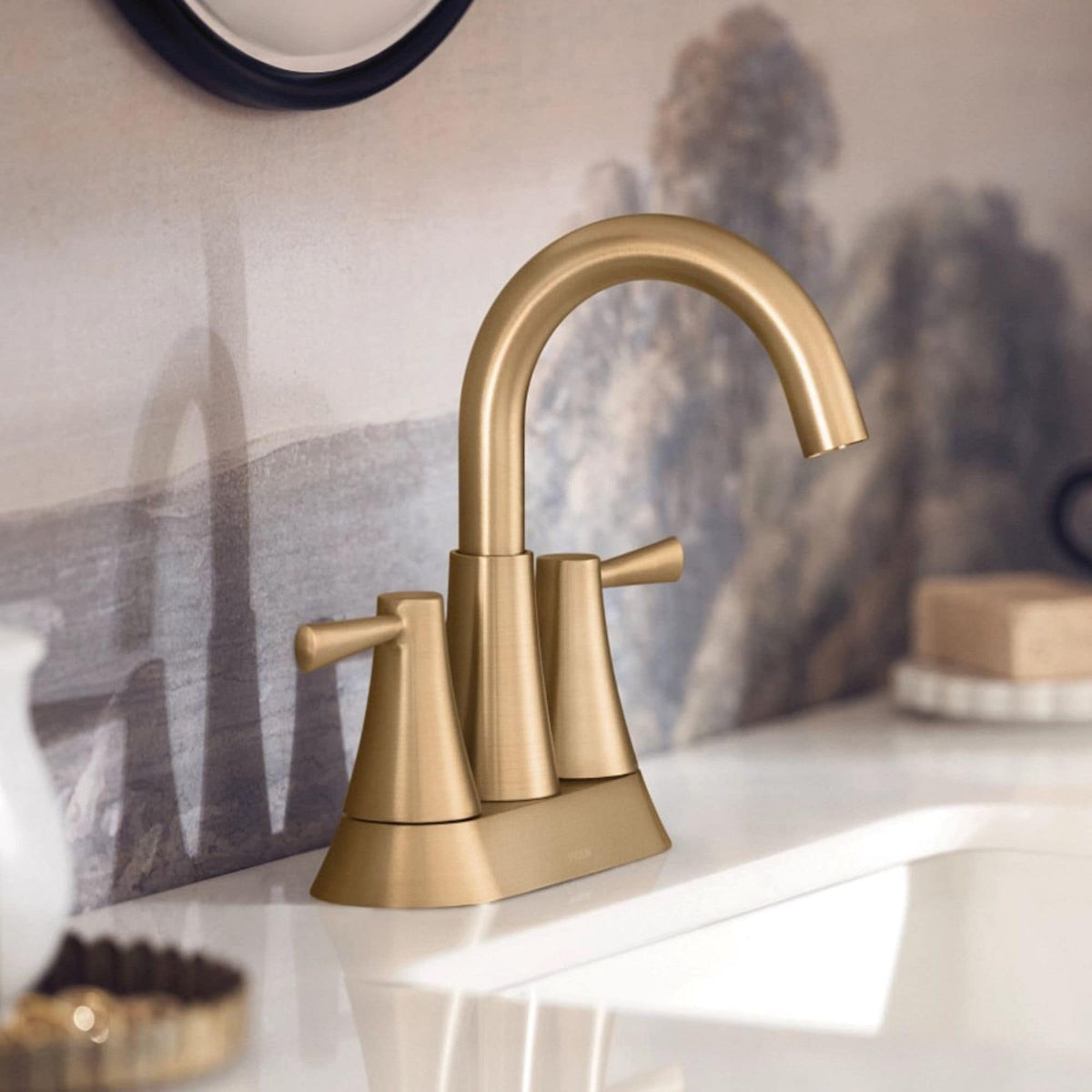 Moen 84022BZG Ronan Two-Handle High Arc Bathroom Faucet Bronzed Gold — view 4
