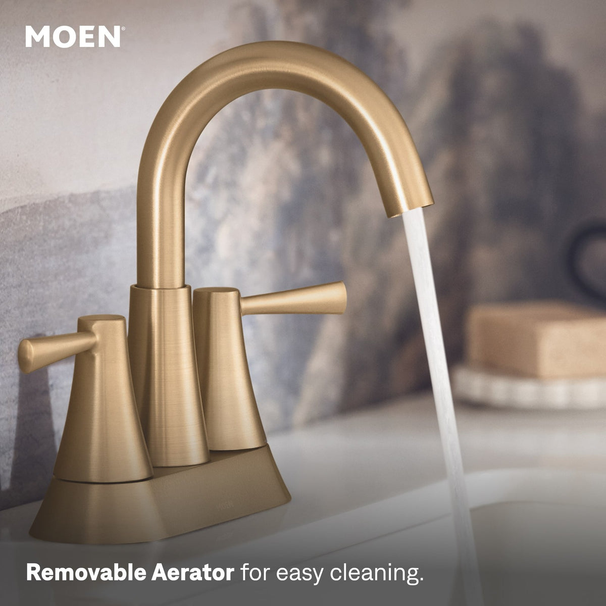 Moen 84022BZG Ronan Two-Handle High Arc Bathroom Faucet Bronzed Gold — view 6