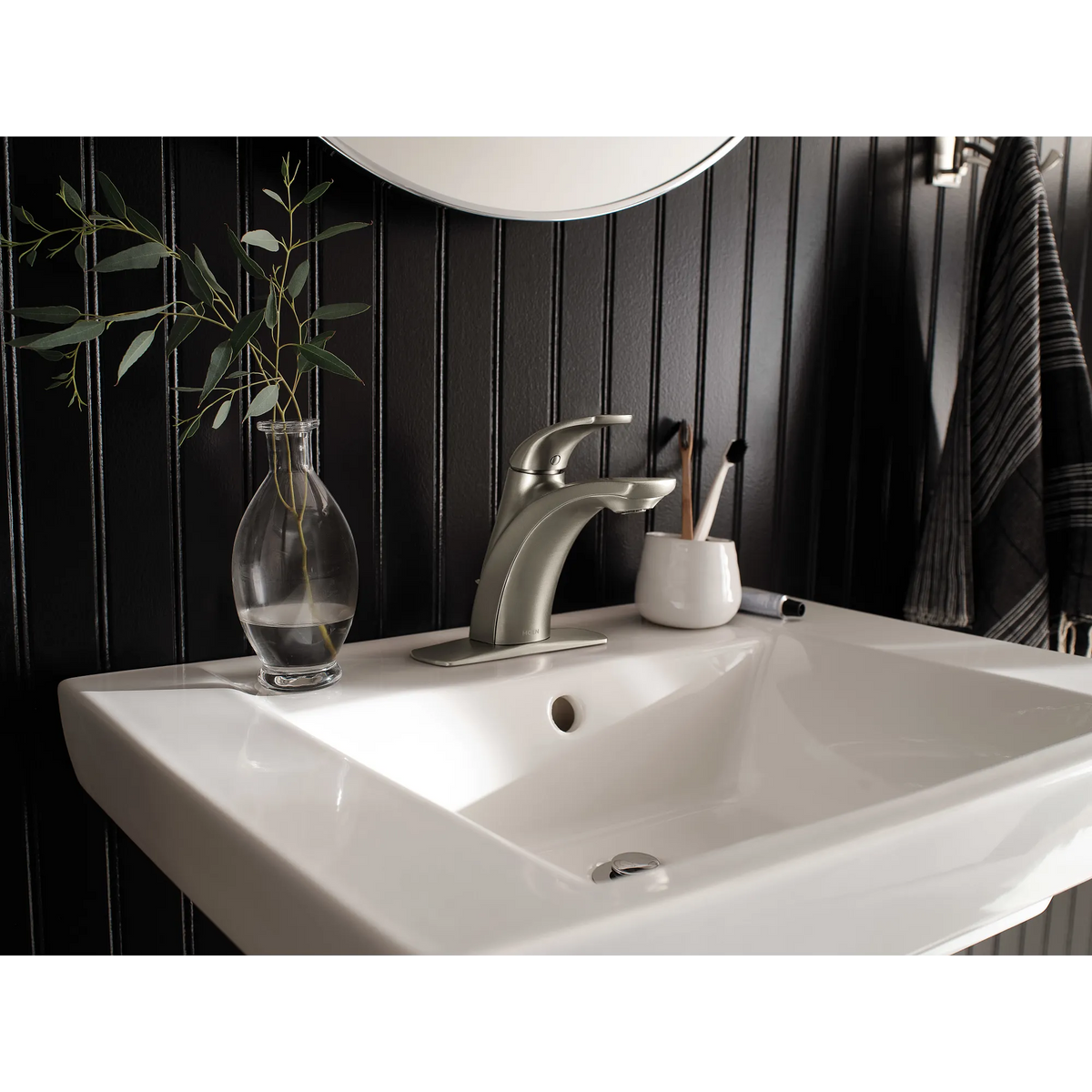 Moen L84533SRN Zarina Spot Resist Brushed Nickel One-Handle High Arc Bathroom Faucet