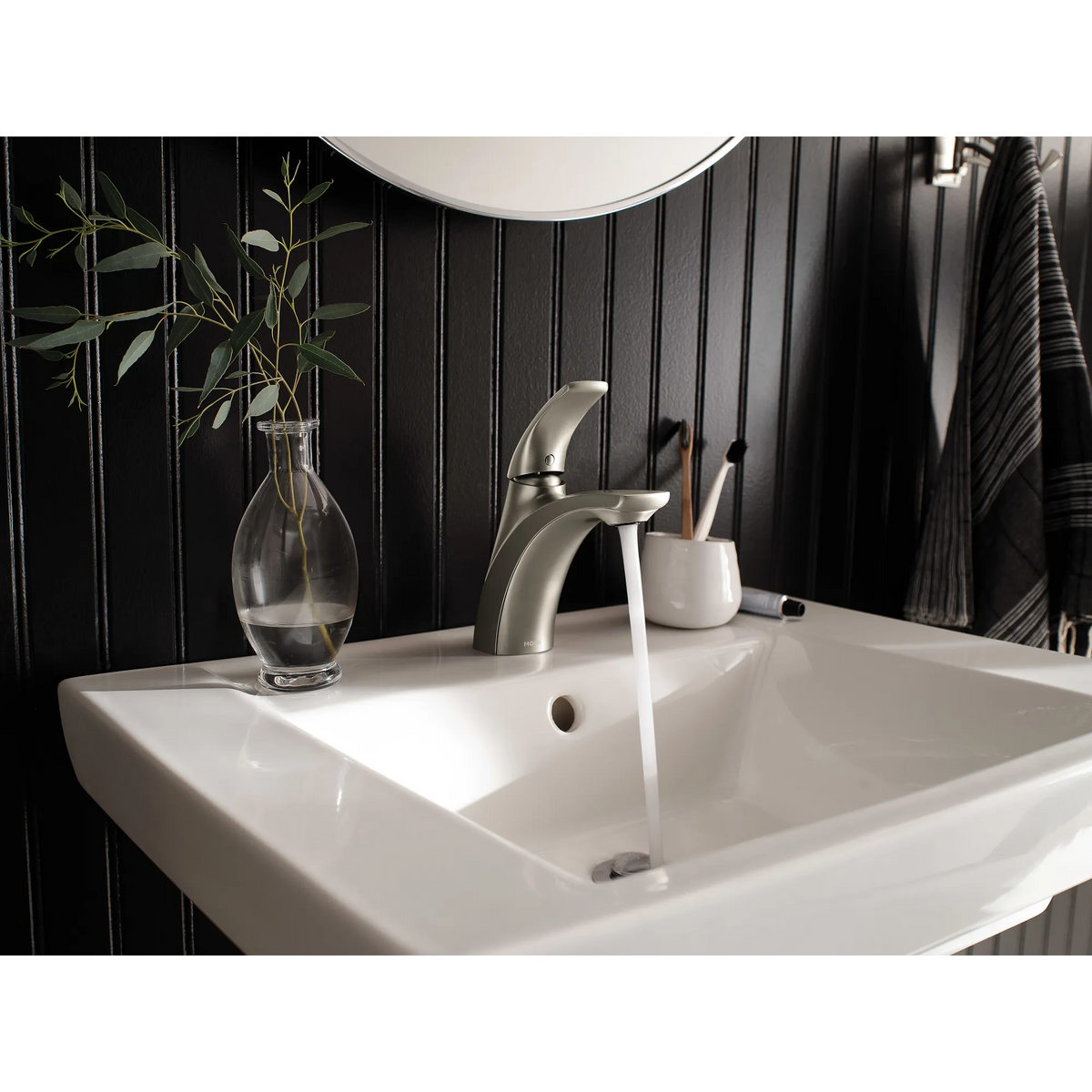 Moen L84533SRN Zarina Spot Resist Brushed Nickel One-Handle High Arc Bathroom Faucet
