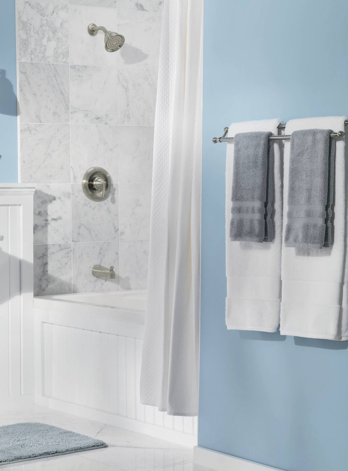Moen 82496EPSRN Caldwell Spot Resist Brushed Nickel Posi-Temp Eco-Performance Tub/Shower shown installed