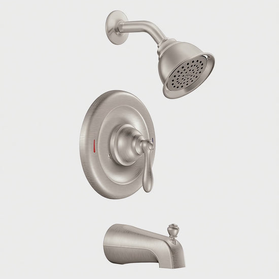 Moen 82496EPSRN Caldwell Spot Resist Brushed Nickel Posi-Temp Eco-Performance Tub and Shower Faucet — product video