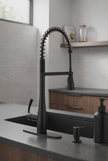 Moen 87814BL Essie Kitchen Faucet Matte Black Pulldown Pre-Rinse Soap Dispenser