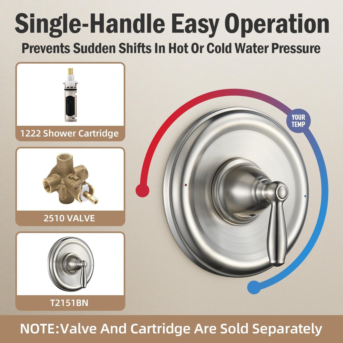 Moen T2151BN Brantford Brushed Nickel Posi-Temp Valve Trim Kit - 5