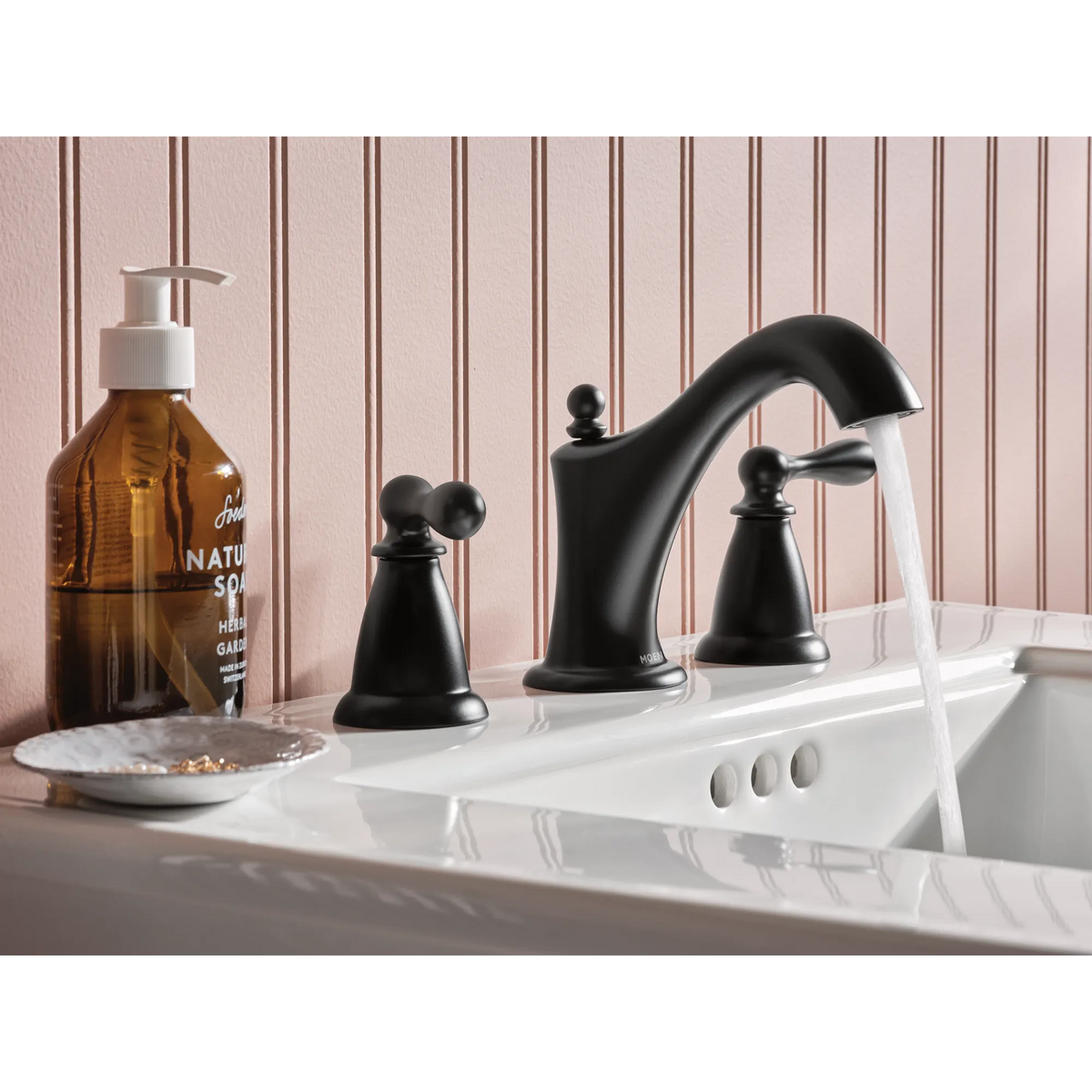 Moen WS84440BL Caldwell Matte Black Two-Handle High Arc Bathroom Faucet