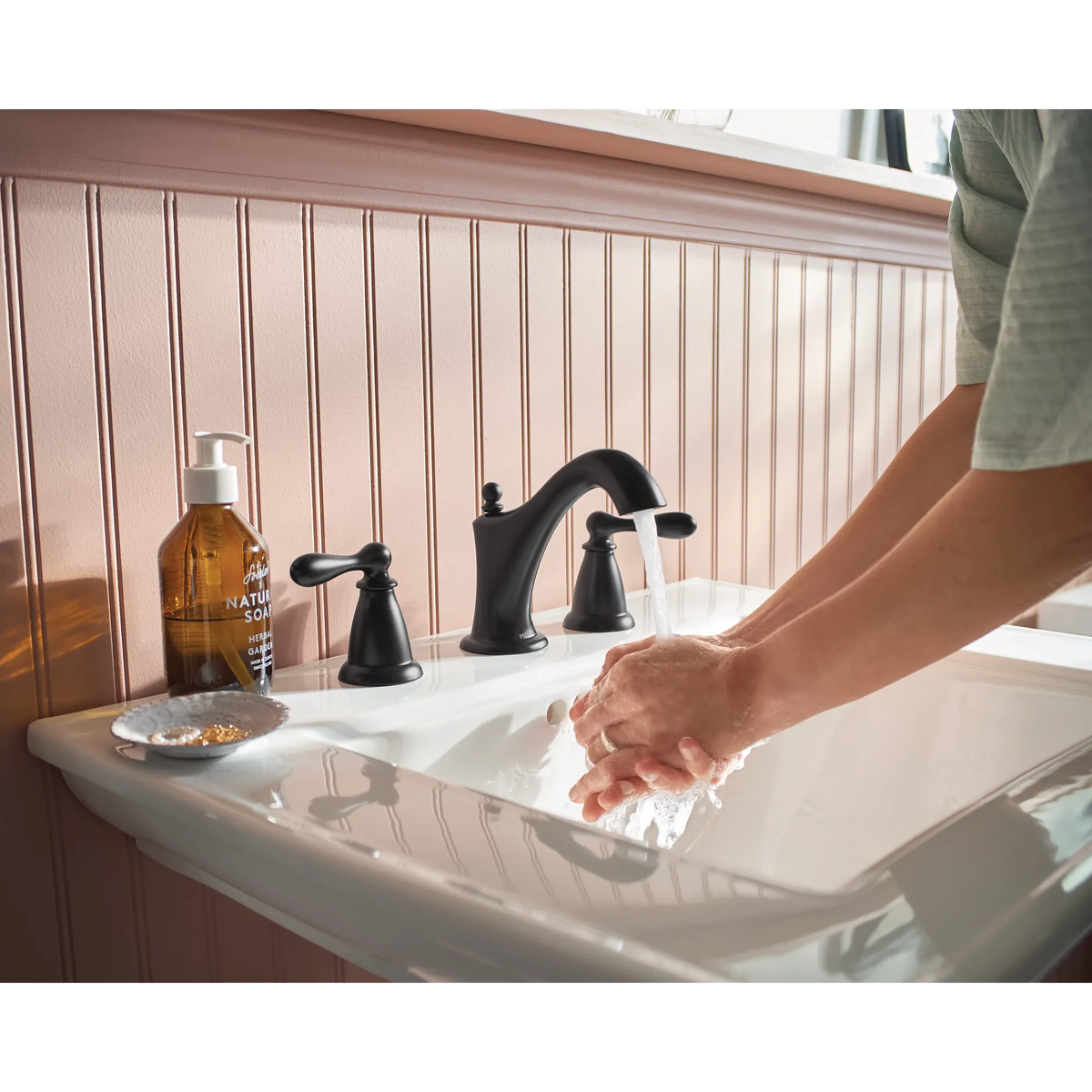 Moen WS84440BL Caldwell Matte Black Two-Handle High Arc Bathroom Faucet
