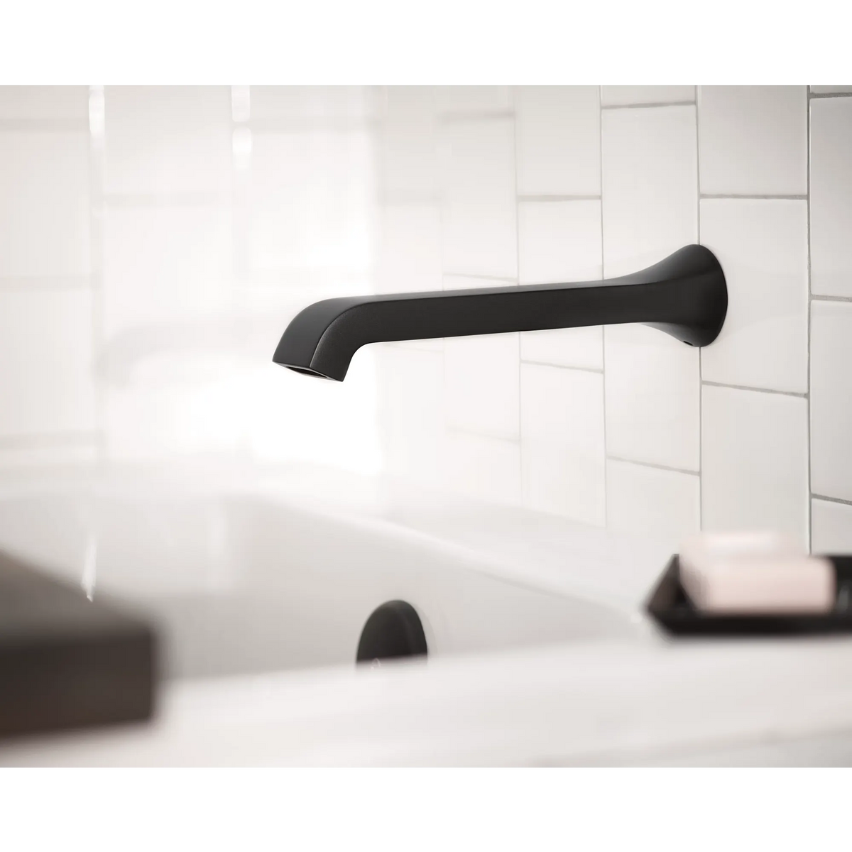 Moen WT901BL Genta LX Matte black one-handle non diverter wallmount tub filler — view 3
