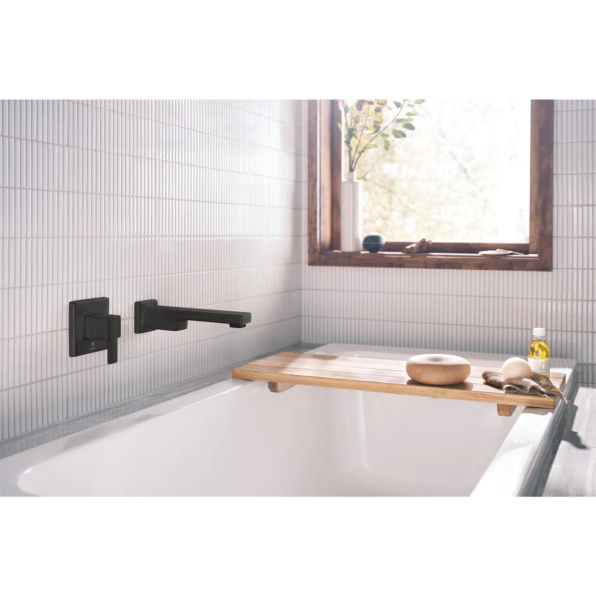 Moen WTS911BL 90 Degree One-Handle Non Diverter Wallmount Tub Filler Matte Black
